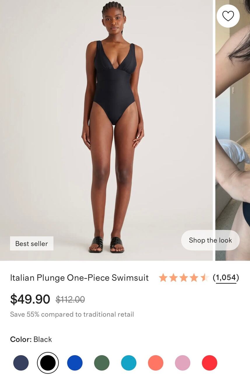 New Quince Italian Plunge One-Piece Swimsuit in Black Size Medium MSRP $49.90